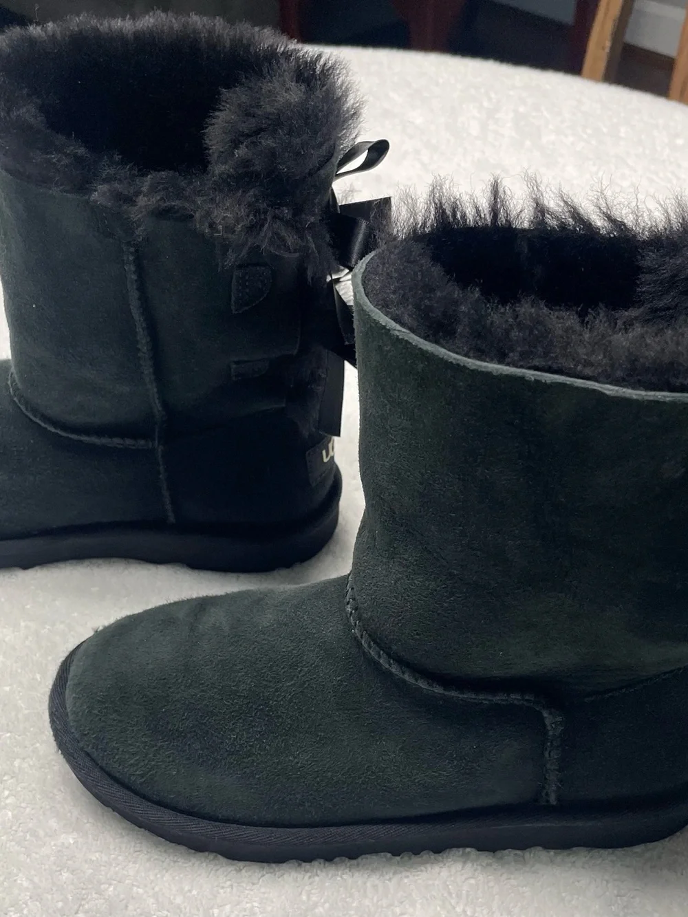 UGG Kids Black Suede Shearling Bow Back Boots
